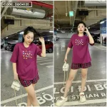 Đồ bộ quần đùi caro tay ngắn cổ tròn in hình tim