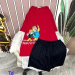 Đồ bộ quần đùi đen áo tay ngắn cổ tròn in hình