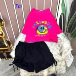Đồ bộ quần đùi đen áo tay ngắn in hình