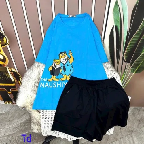 Đồ bộ quần đùi đen áo tay ngắn in hình