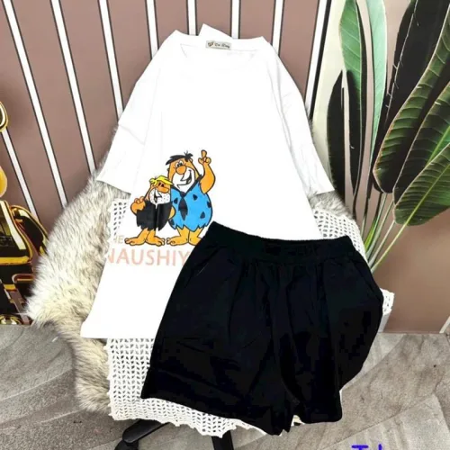 Đồ bộ quần đùi đen áo tay ngắn in hình
