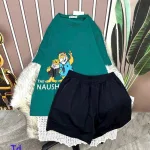 Đồ bộ quần đùi đen áo tay ngắn in hình