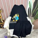 Đồ bộ quần đùi đen áo tay ngắn in hình