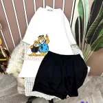 Đồ bộ quần đùi đen áo tay ngắn in hình
