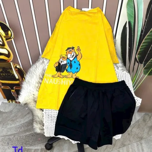 Đồ bộ quần đùi đen áo tay ngắn in hình