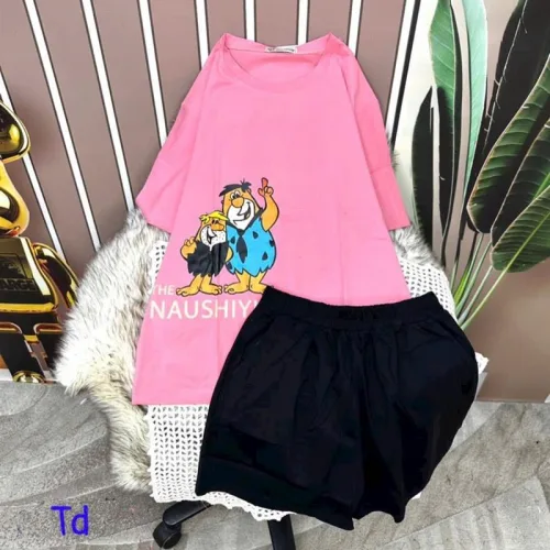 Đồ bộ quần đùi đen áo tay ngắn in hình