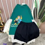Đồ bộ quần đùi đen áo tay ngắn in hình
