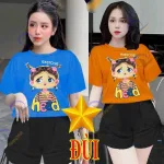 Đồ bộ quần đùi đen rút dây áo crop tay ngắn in hình