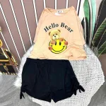 Đồ bộ quần đùi đen rút dây áo tay ngắn in hình