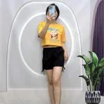 Đồ bộ quần đùi đen rút dây áo tay ngắn in hình