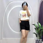 Đồ bộ quần đùi đen rút dây áo tay ngắn in hình