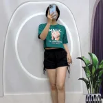 Đồ bộ quần đùi đen rút dây áo tay ngắn in hình