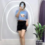 Đồ bộ quần đùi đen rút dây áo tay ngắn in hình