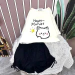Đồ bộ quần đùi đen rút dây áo tay ngắn in hình