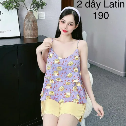 Đồ bộ quần đùi latin áo hai dây siêu mát in hình