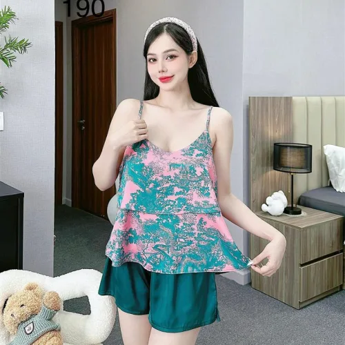 Đồ bộ quần đùi latin áo hai dây siêu mát in hình