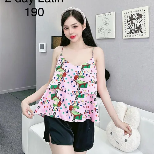 Đồ bộ quần đùi latin áo hai dây siêu mát in hình