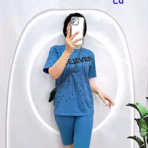 Đồ bộ quần đùi lửng áo tay ngắn in chữ