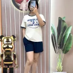 Đồ bộ quần đùi màu áo tay ngắn in chữ