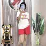 Đồ bộ quần đùi màu áo tay ngắn in chữ