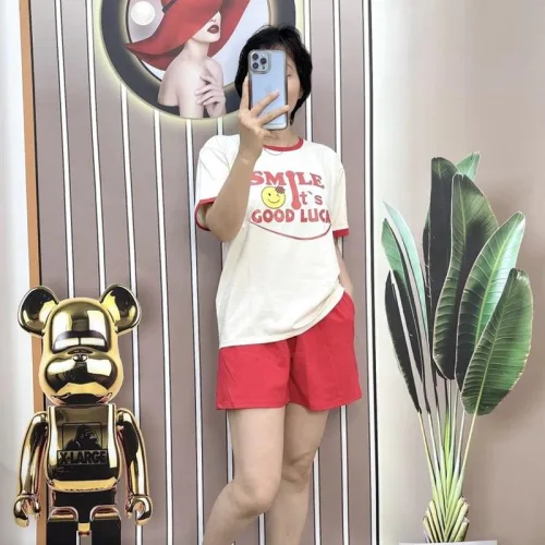Đồ bộ quần đùi màu áo tay ngắn in chữ