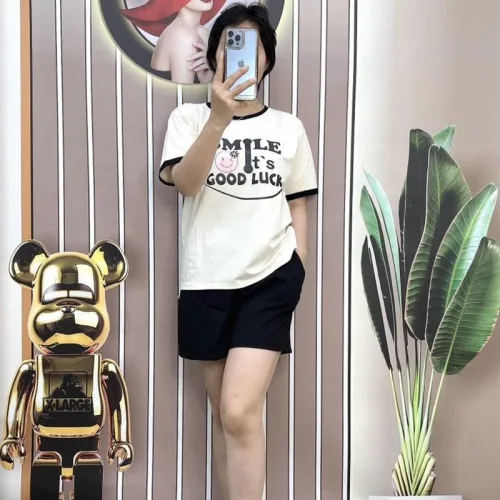 Đồ bộ quần đùi màu áo tay ngắn in chữ