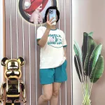 Đồ bộ quần đùi màu áo tay ngắn in chữ