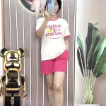 Đồ bộ quần đùi màu áo tay ngắn in chữ