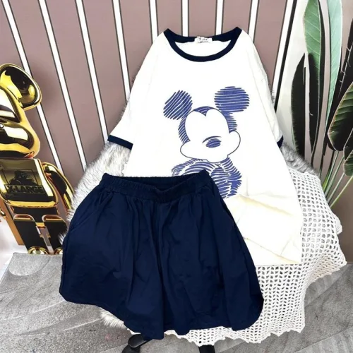 Đồ bộ quần đùi màu áo tay ngắn in hình chuột mickey