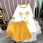 Đồ bộ quần đùi màu áo tay ngắn in hình chuột mickey