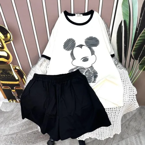 Đồ bộ quần đùi màu áo tay ngắn in hình chuột mickey