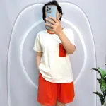 Đồ bộ quần đùi màu áo tay ngắn màu trắng phối túi