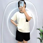 Đồ bộ quần đùi màu áo tay ngắn màu trắng phối túi