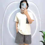 Đồ bộ quần đùi màu áo tay ngắn màu trắng phối túi