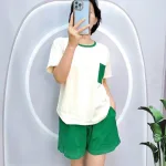 Đồ bộ quần đùi màu áo tay ngắn màu trắng phối túi