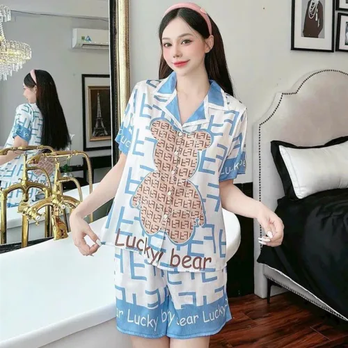 Đồ bộ quần đùi pijama áo tay ngắn cổ bẻ hoạ tiết