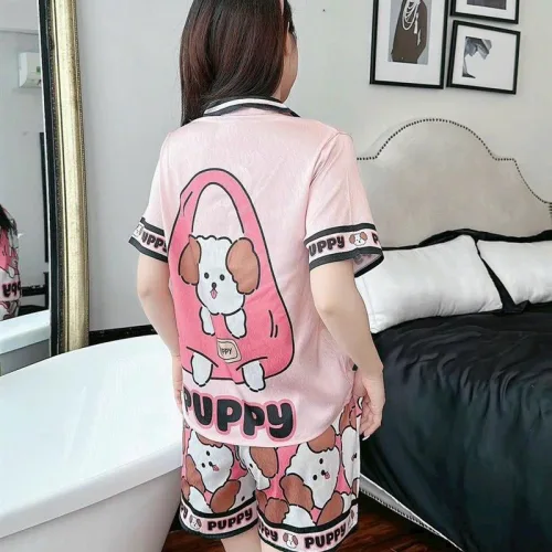 Đồ bộ quần đùi pijama áo tay ngắn cổ bẻ hoạ tiết