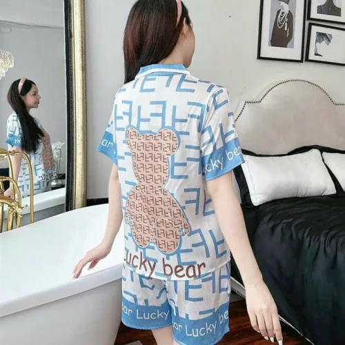 Đồ bộ quần đùi pijama áo tay ngắn cổ bẻ hoạ tiết
