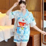 Đồ bộ quần đùi pijama áo tay ngắn cổ bẻ hoạ tiết