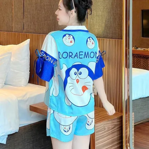 Đồ bộ quần đùi pijama áo tay ngắn cổ bẻ hoạ tiết