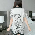 Đồ bộ quần đùi pijama áo tay ngắn cổ bẻ hoạ tiết