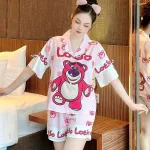 Đồ bộ quần đùi pijama áo tay ngắn cổ bẻ hoạ tiết