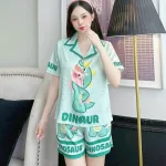 Đồ bộ quần đùi pijama áo tay ngắn cổ bẻ hoạ tiết