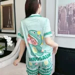 Đồ bộ quần đùi pijama áo tay ngắn cổ bẻ hoạ tiết