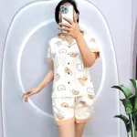 Đồ bộ quần đùi pijama áo tay ngắn cổ bẻ hoạ tiết