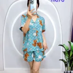 Đồ bộ quần đùi pijama áo tay ngắn cổ bẻ hoạ tiết