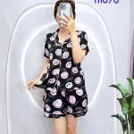 Đồ bộ quần đùi pijama áo tay ngắn cổ bẻ hoạ tiết