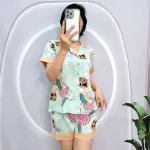 Đồ bộ quần đùi pijama áo tay ngắn cổ bẻ hoạ tiết
