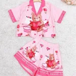 Đồ bộ quần đùi pijama áo tay ngắn cổ bẻ hoạ tiết