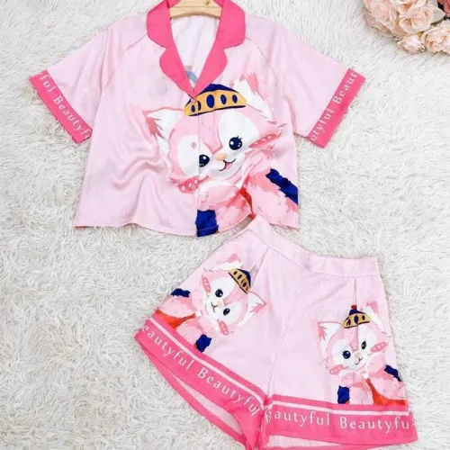 Đồ bộ quần đùi pijama áo tay ngắn cổ bẻ hoạ tiết